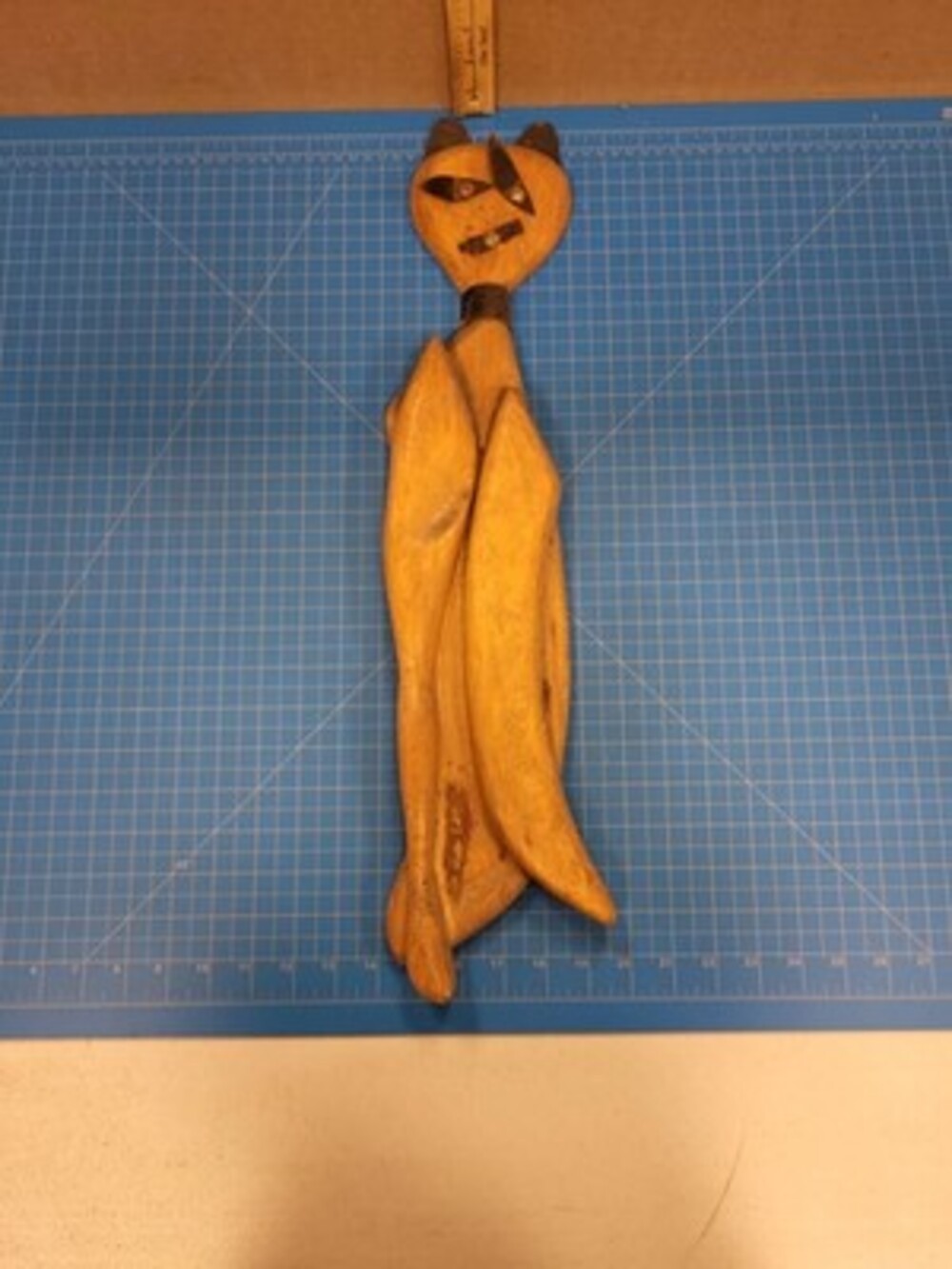 Vintage Hand Carved Wood Cat Folk Art Sculpture Figurine 23" Tall Decor